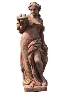 Barocke wetterfeste Gartenstatue Frau im Gewand mit Korb
